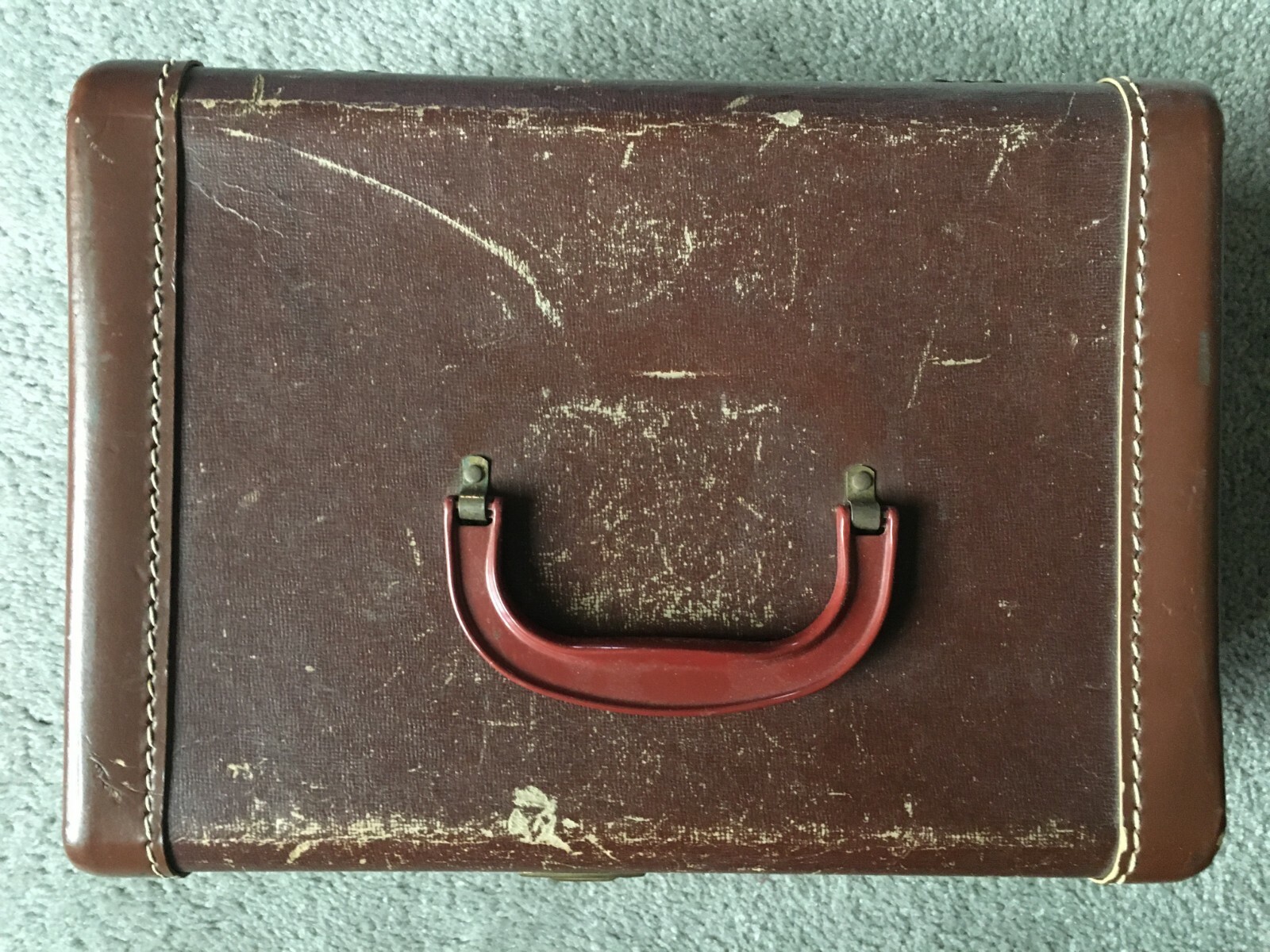 Vintage Hard Wood Contact Paper Train Case Cosmetic Luggage Suitcase with Mirror
