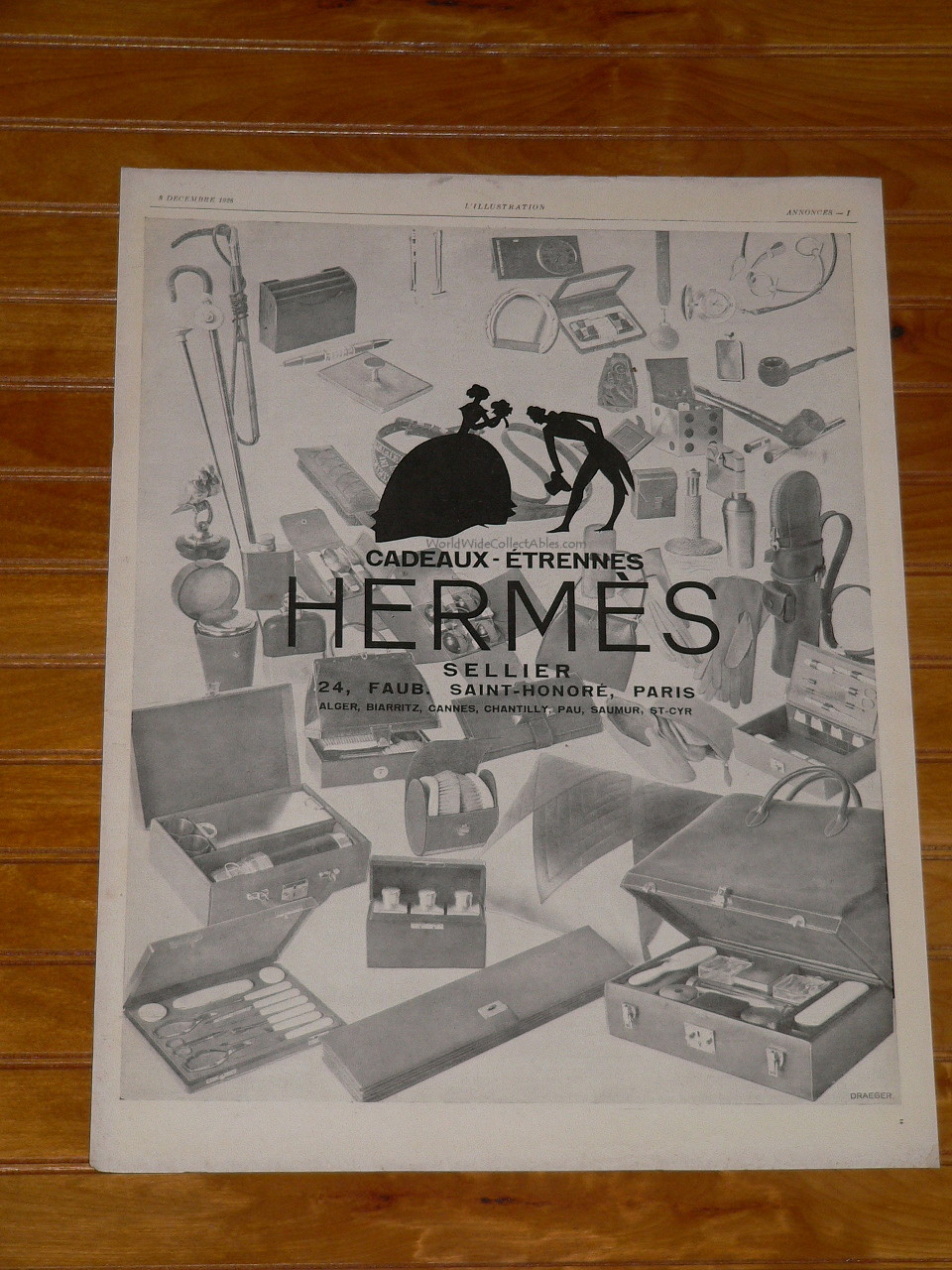 Original Large December 1928 HERMES Luggage Ad Draeger Art & Bucheron Ad Paris