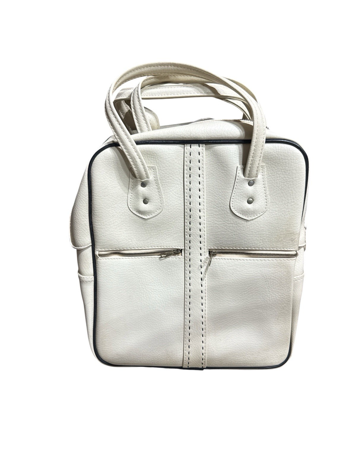 Vintage Faux Leather Eggshell Vinyl Three Piece Carry On Travel Bags Luggage Bag