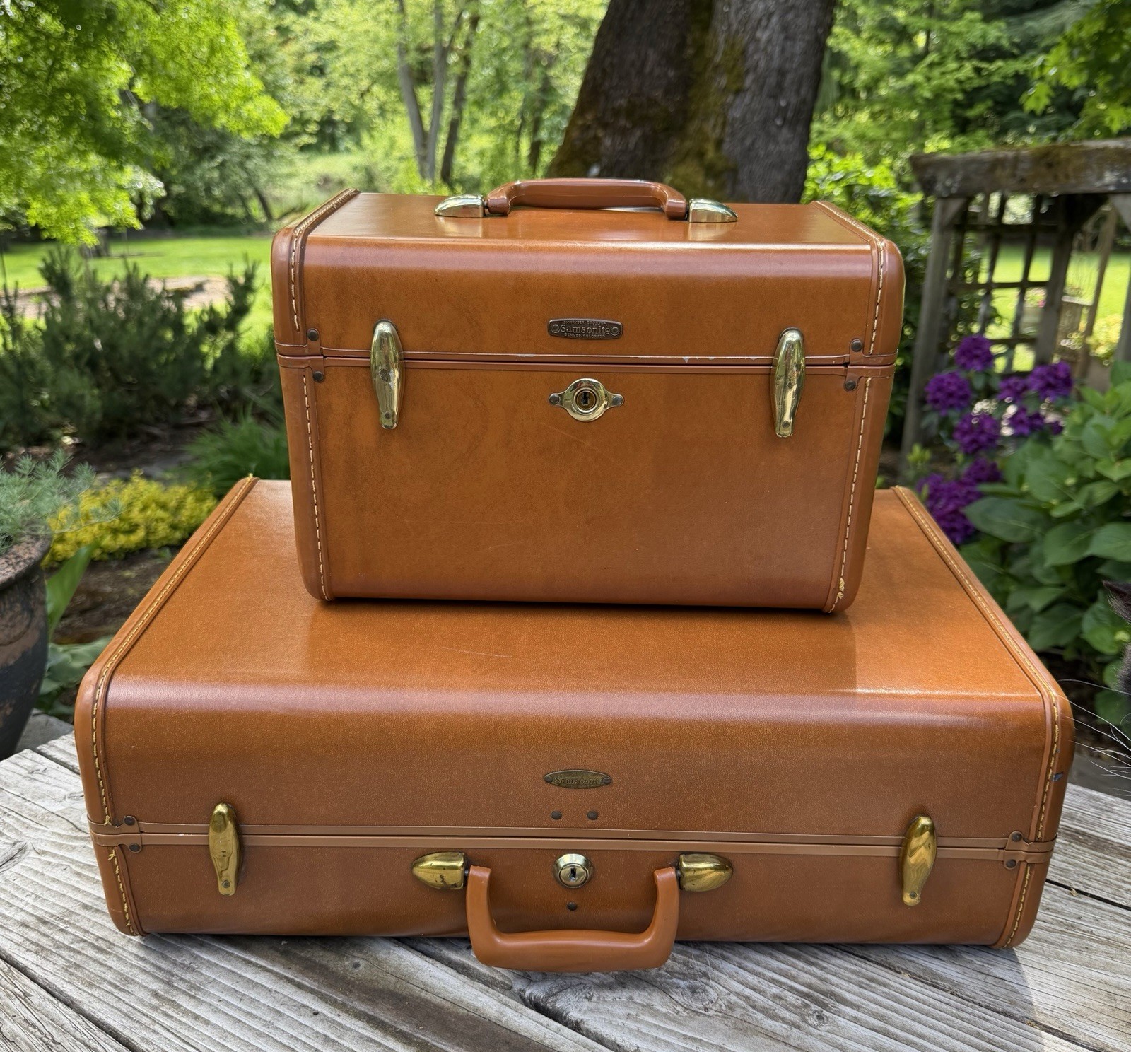 Vtg Samsonite Shwayder Bros Hard Shell Luggage Suitcase & Makeup Case #4612
