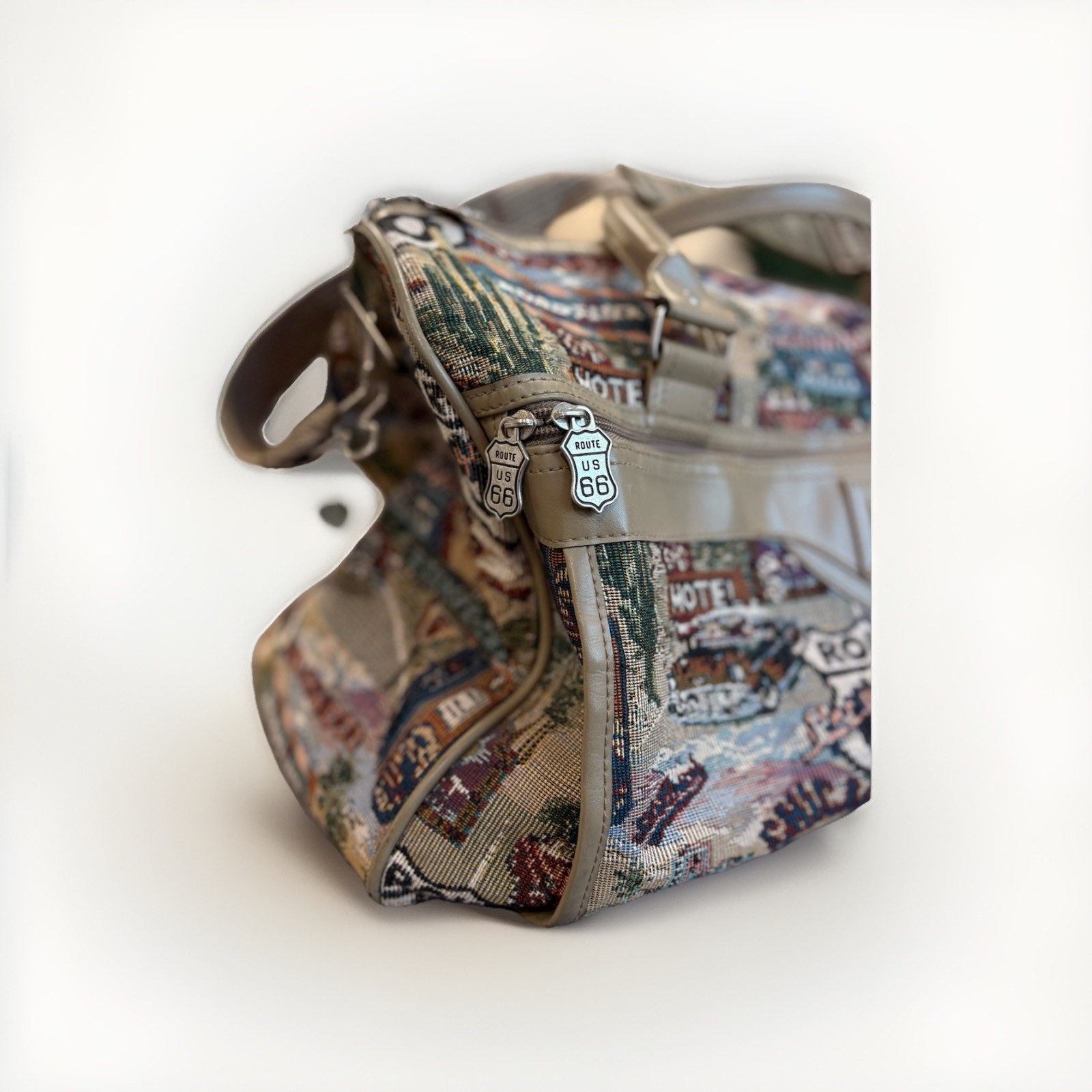 Pioneer Route 66 Vintage Canvas Travel Bag Tapestry Design w/ Shoulder Strap VTG