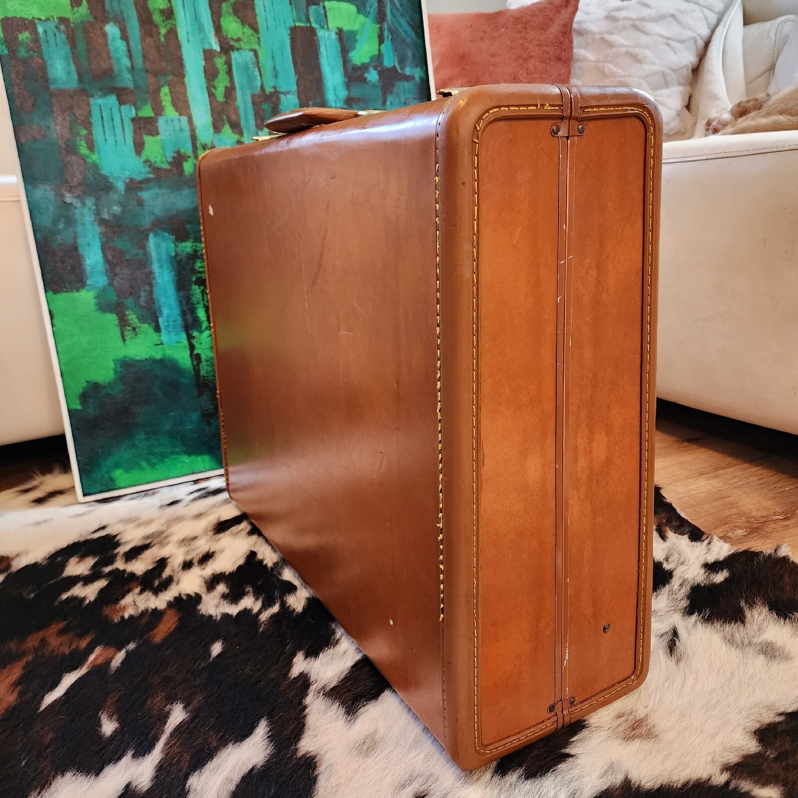 Vintage Samsonite Shwayder Saddle Tan Hardshell Suitcase Denver,CO USA 1940s,50s