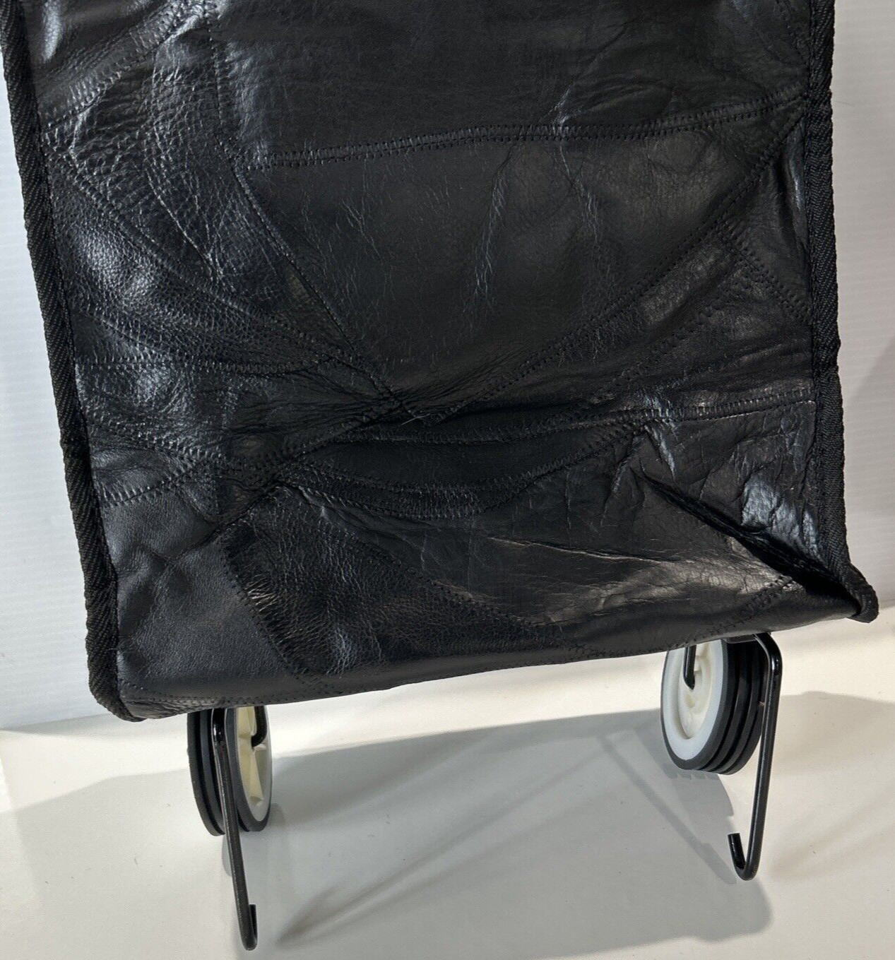Vintage Black Patchwork Leather Wheeled Fold Down Tote Bag Carry On Luggage