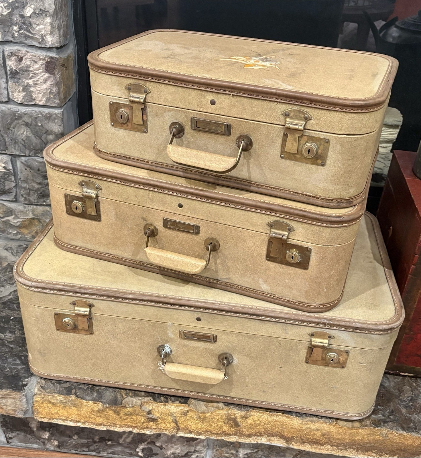 Rare Set Of 3 Matching VTG Sears JC HIGGINS LUGGAGE SET 40s 50s Tan Home Decor