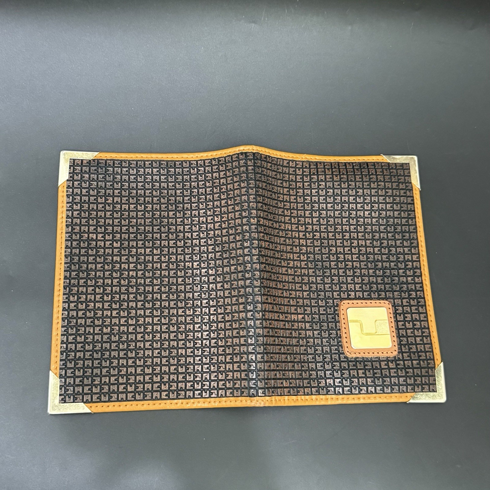 Vintage TED LAPIDUS Paris Monogram Embossed Leather Address Book Cover 5.5X 7.5