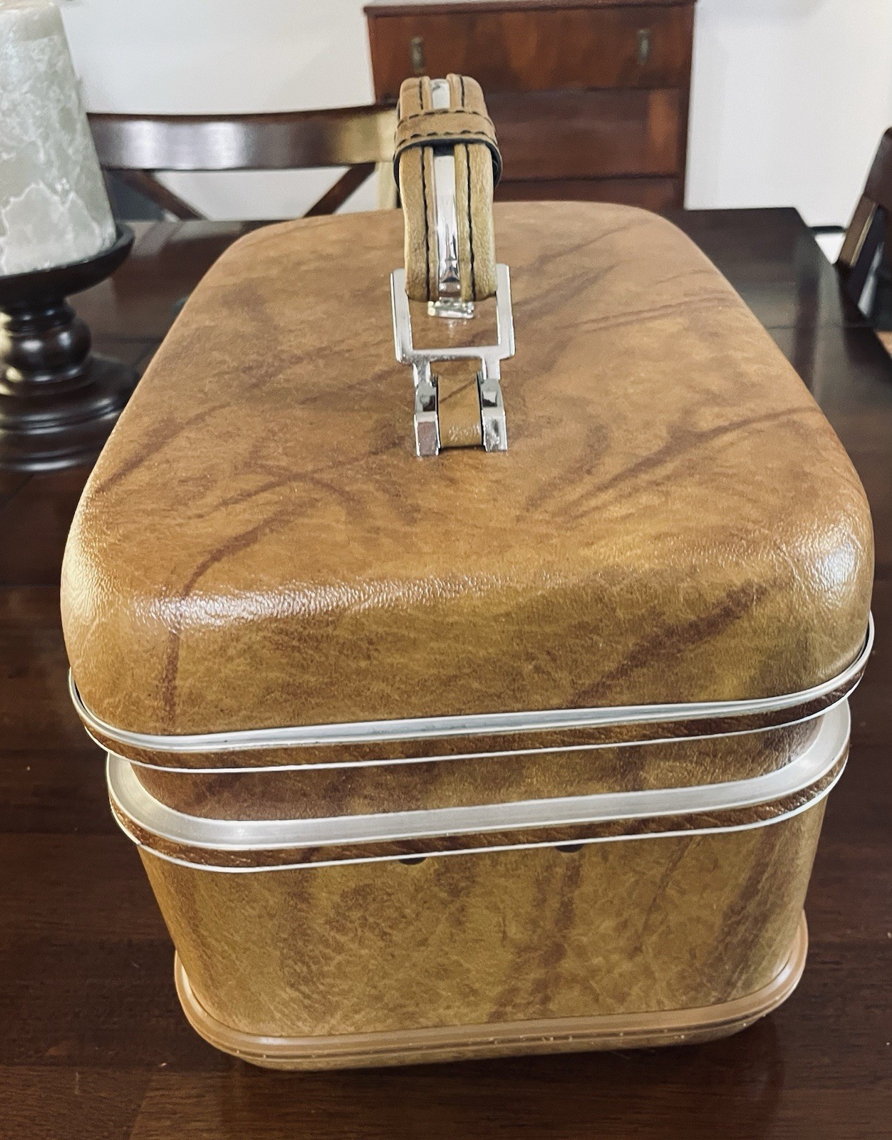 Vintage Airway Travel Case & Women’s Cosmetic Handbag Brown Leatherette 1960’s