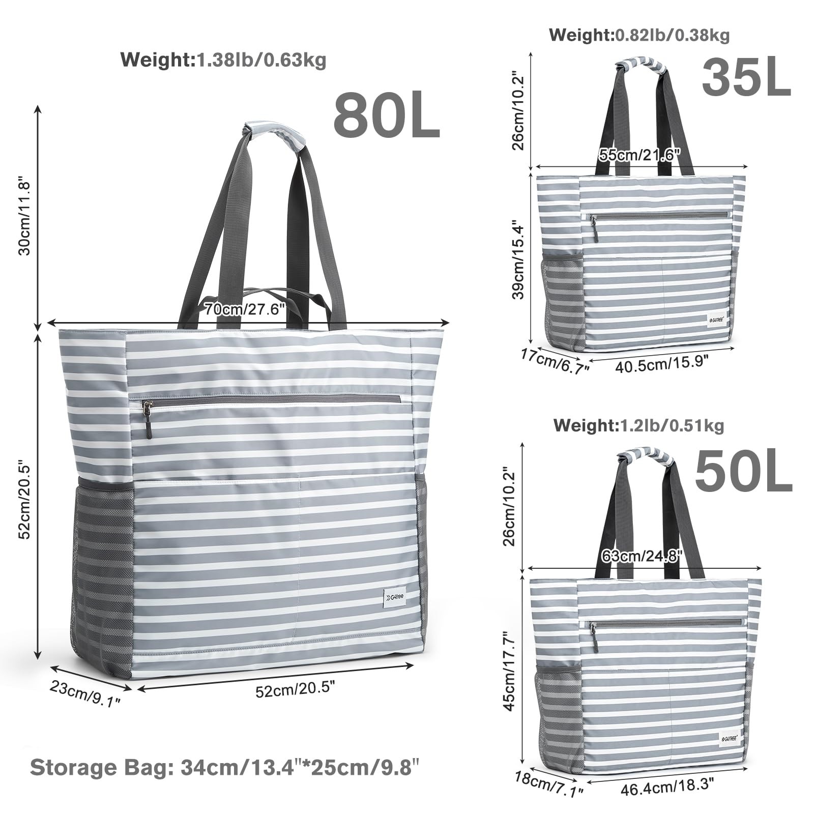 G4Free Beach Bag Waterproof Sandproof Beach Tote Bag Large Capacity Foldable