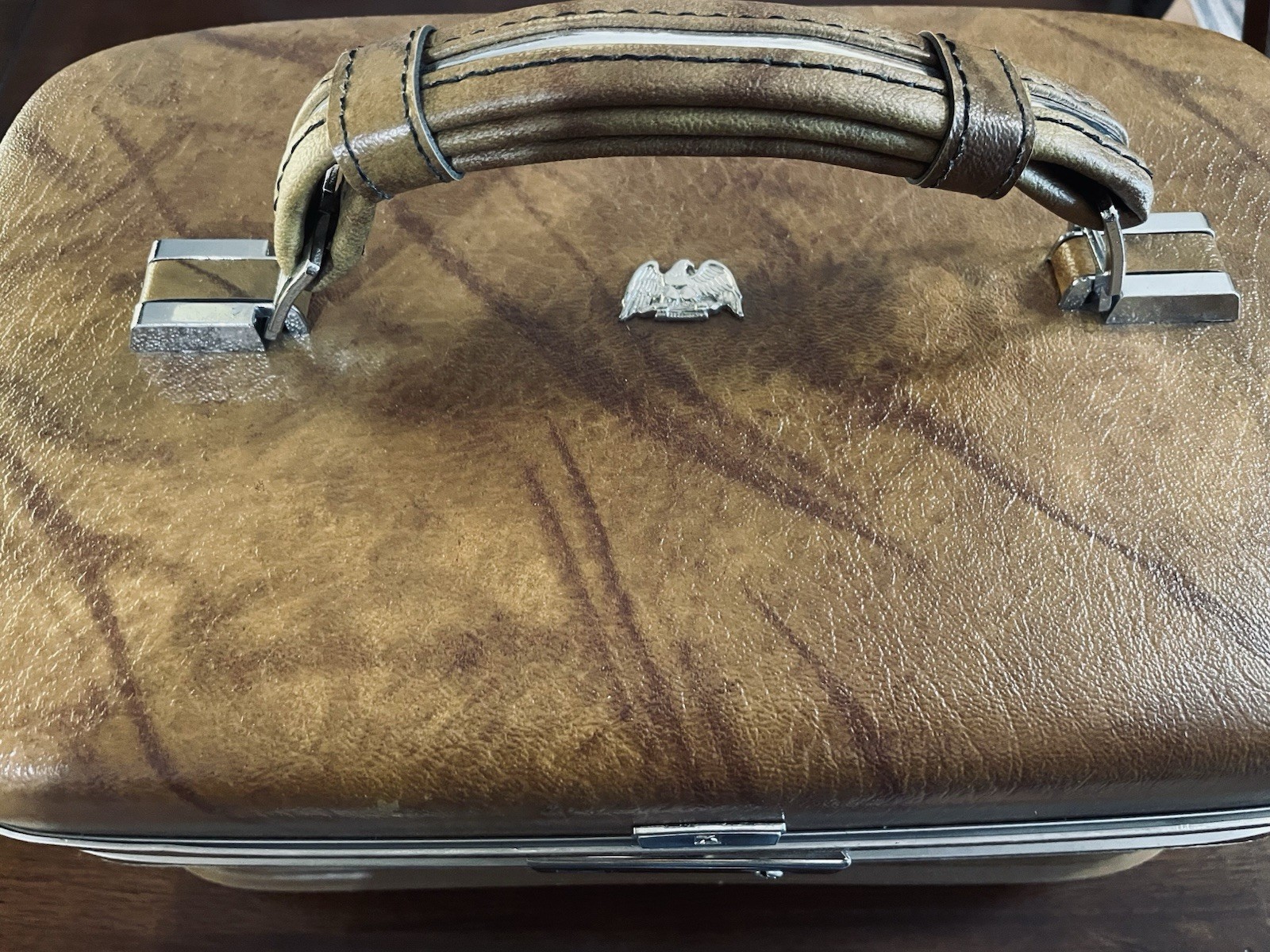 Vintage Airway Travel Case & Women’s Cosmetic Handbag Brown Leatherette 1960’s