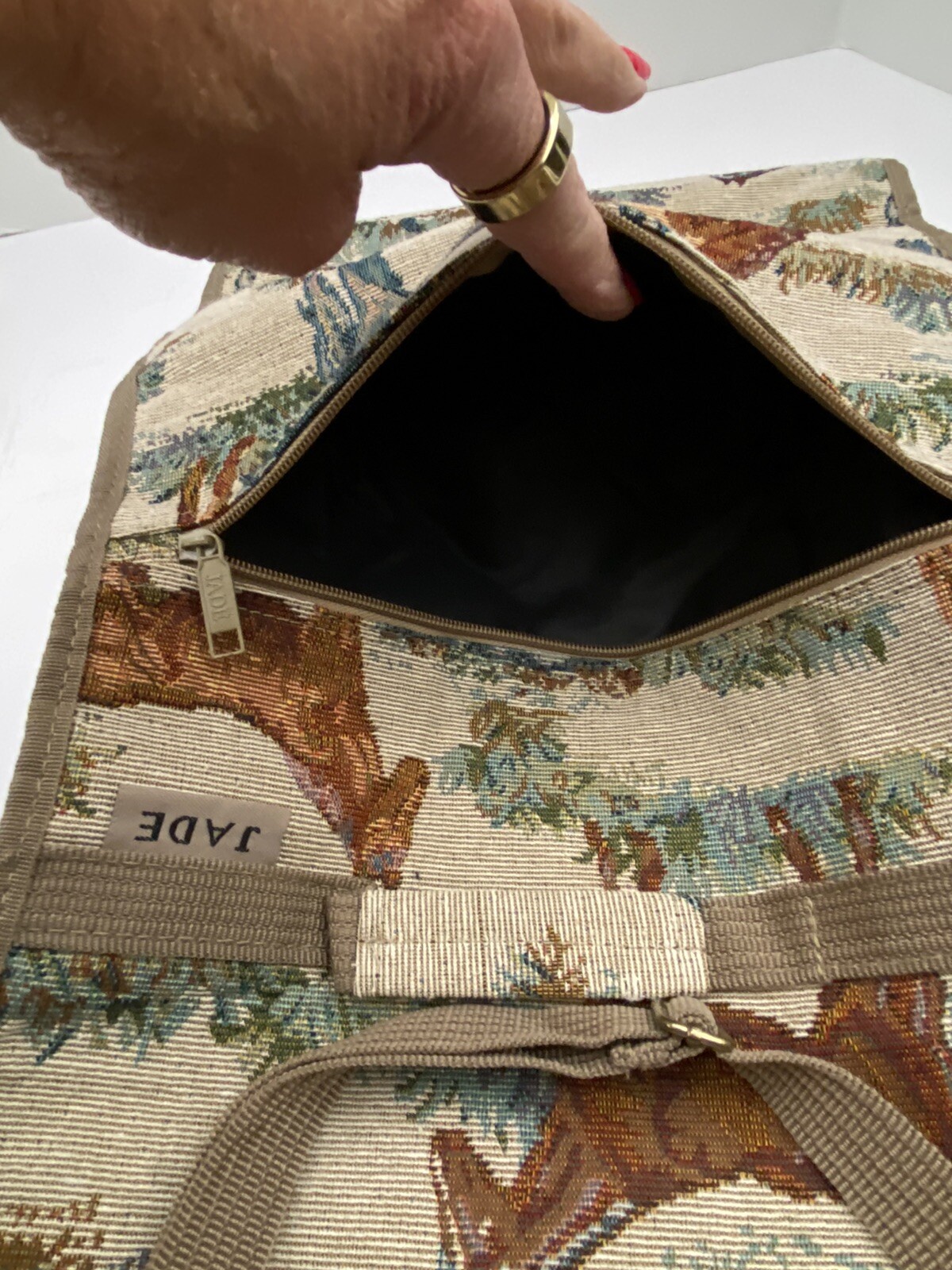 Vtg Jade Tapestry Horses Travel bag Tote w/ Foldable Collapsible wheels