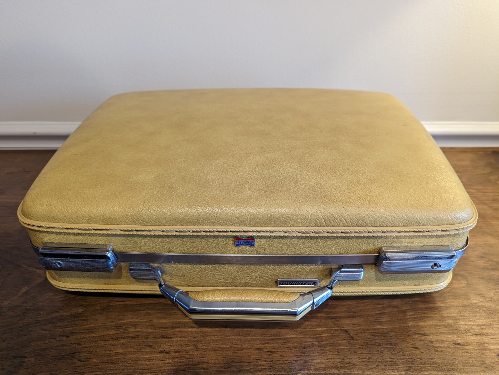 Vintage American Tourister Hard Suitcase With Mirror Mustard Yellow 18x13x5