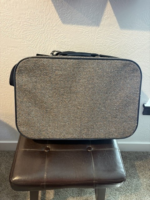 Vintage Leisure Soft-Sided Carry-On Luggage, Grey and Black Tweed Fabric w/Strap