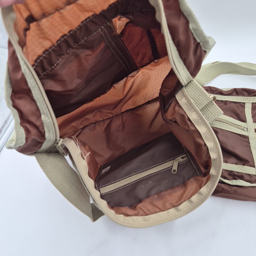 VTG 70s 3 Piece Brown Nylon Travel Bag Set Taiwan Carry On Toiletry Pockets Tote