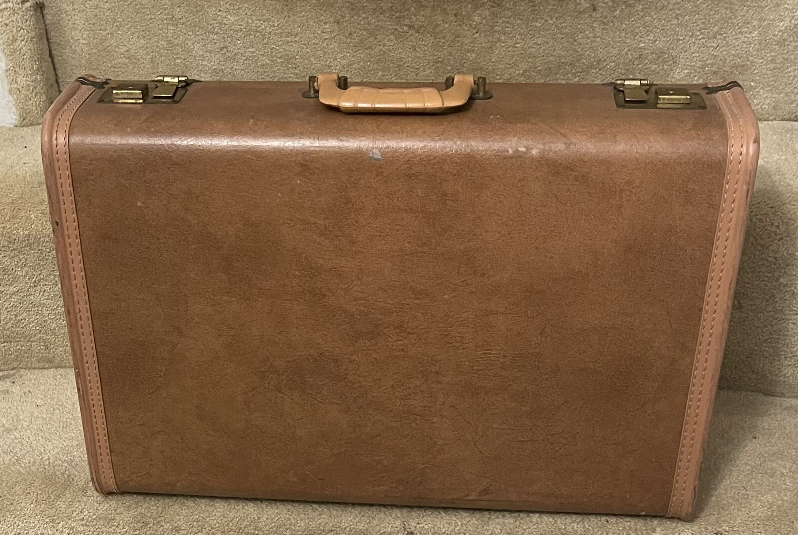 MID CENTURY LARGE BROWN SUITCASE with RAYON INTERIOR by MOBIN LUGGAGE