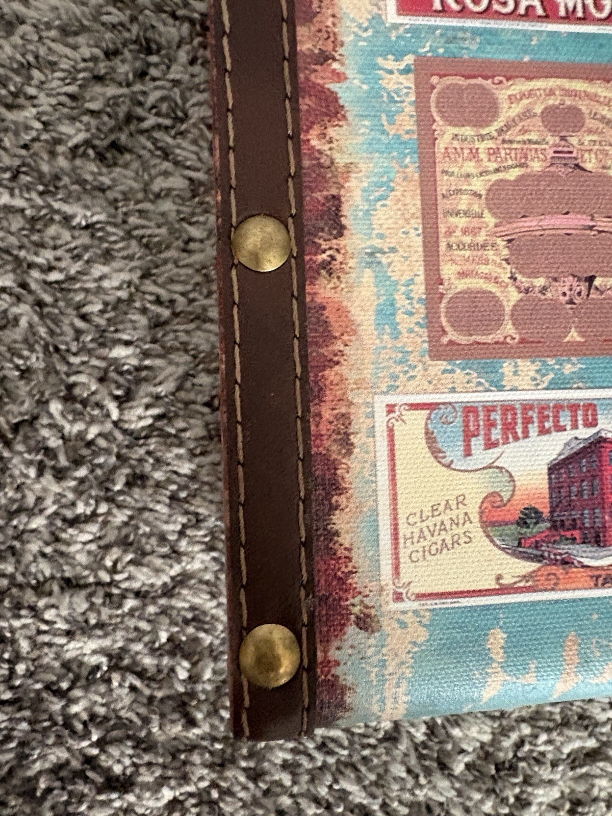 Vintage Look Suitcase with Travel Stickers Rustic Decor W/leather Studded Straps