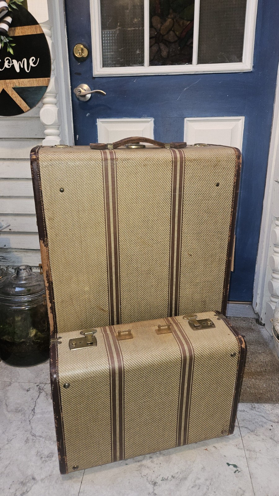 Retro Original 1940s Excellent Shape Excelsior 2 Pc Luggage Set Decor Or Use