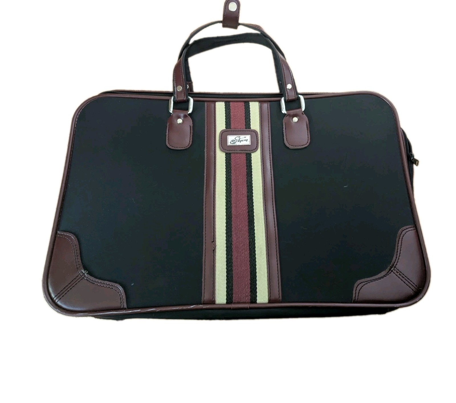 Vintage Skyway 14×22 Garment Bag Suit Carrier Black Burgundy Striped Travel Bag