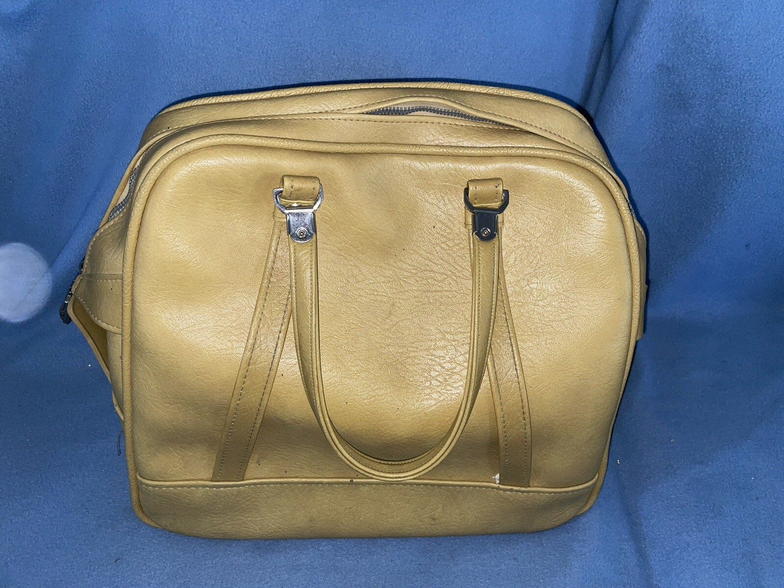 Vintage 70s American Tourister Carry On Tote Luggage Gold Yellow Travel Bag 15”