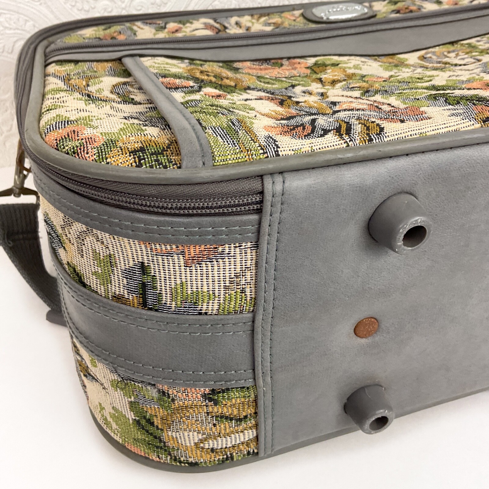 Vintage Jordache floral tapestry carry on suitcase travel bag luggage