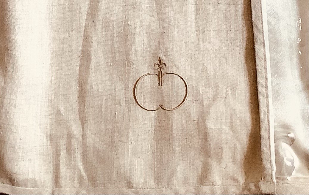 Vintage Linen Hanging Garment Bag Cream Lined Monogramed