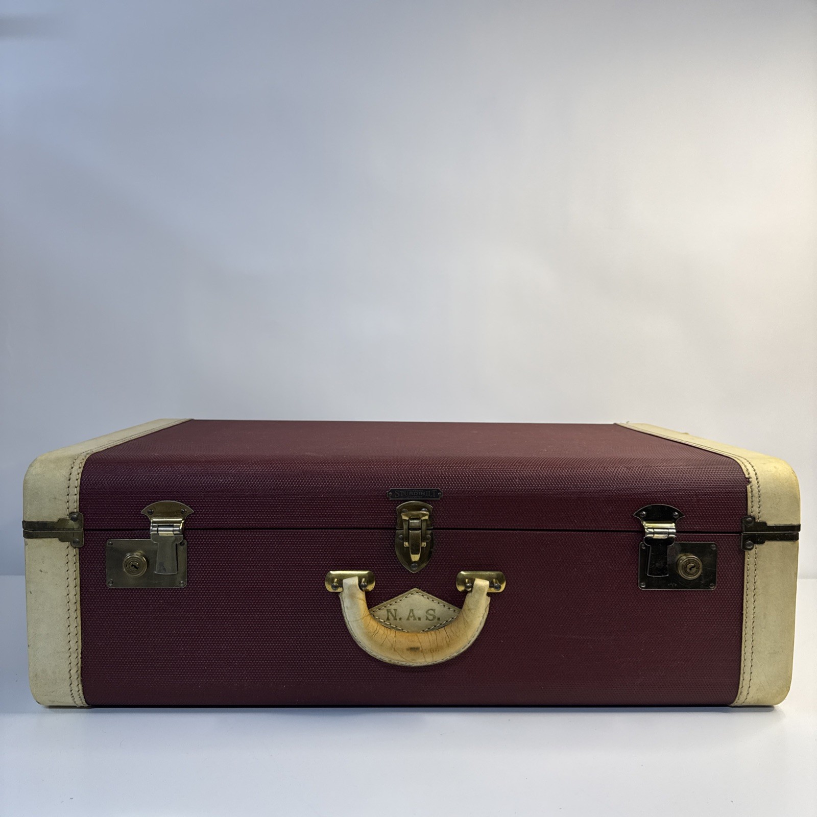 RARE 1950s Vintage MCM Hudson’s Sturdibuilt Hardshell Suitcase w/key 26”x15”x 9”