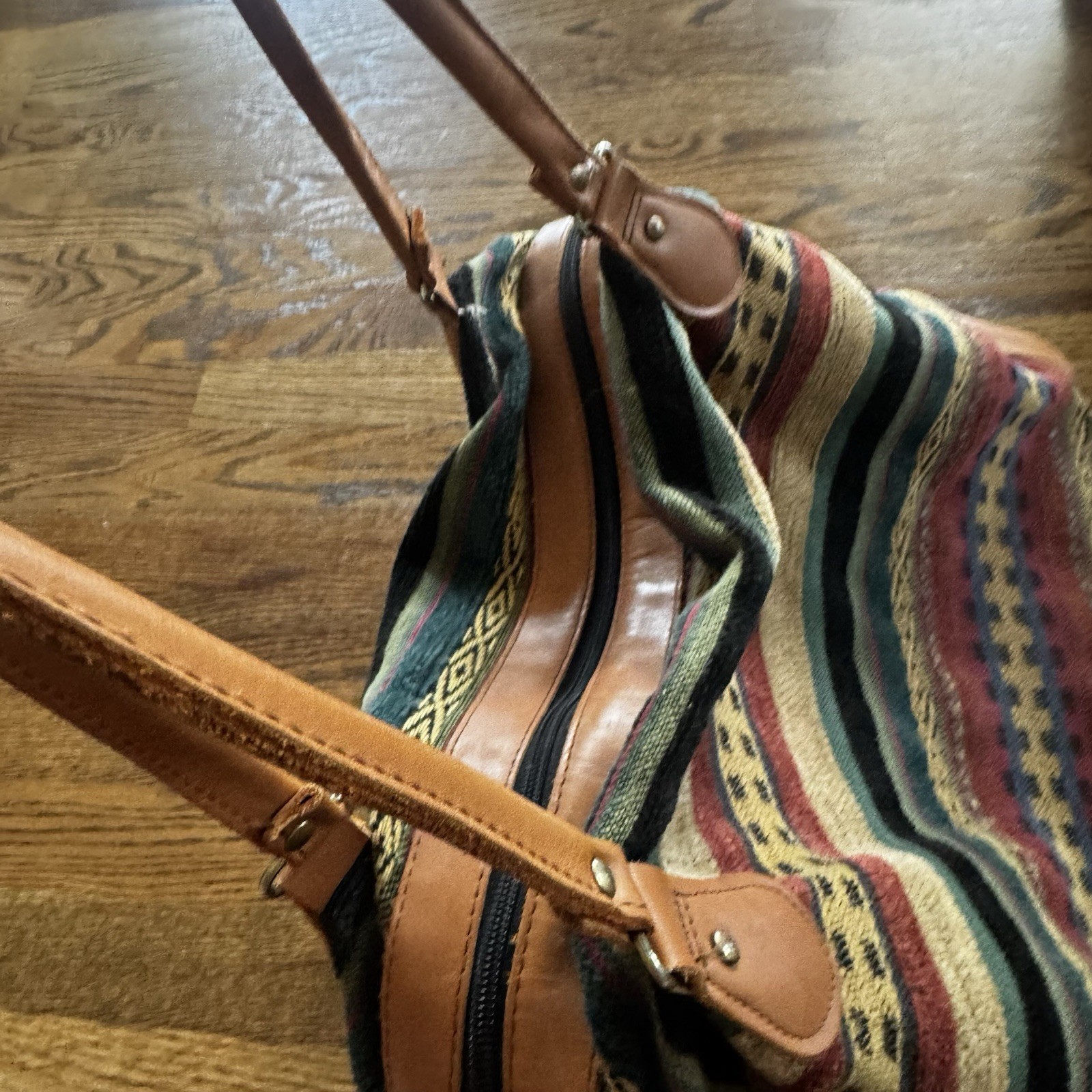 RARE Vtg. LL BEAN Traveler Tweed & Leather Tote Bag Large Carryon Weekender