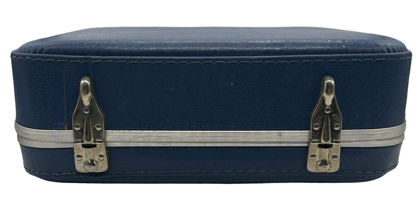 Vintage Blue Go Go Child’s Suitcase Hardside Going to Grandmas Rainbow Pencil