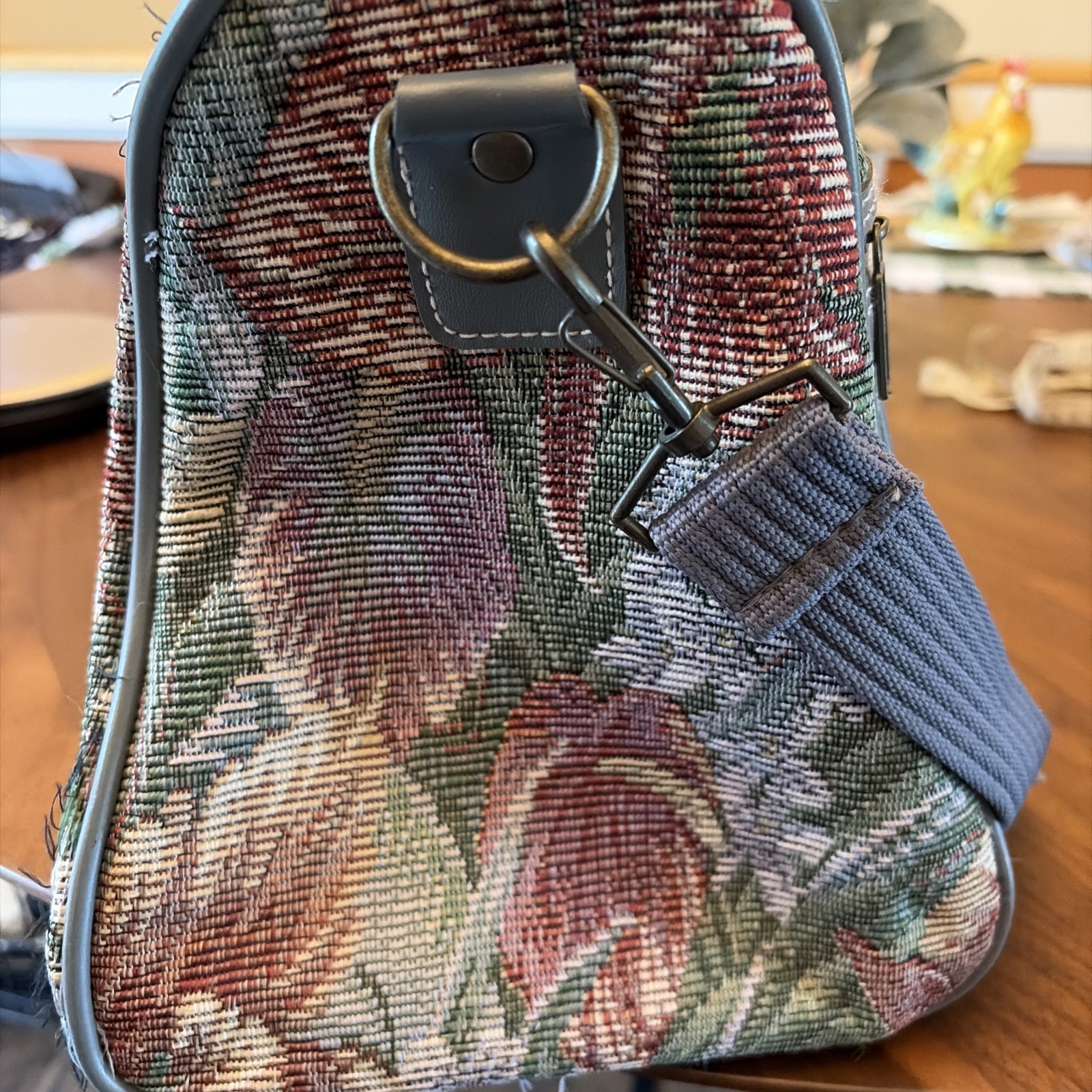 Vintage Leisure Luggage Floral With Gray Tapestry Travel Bag
