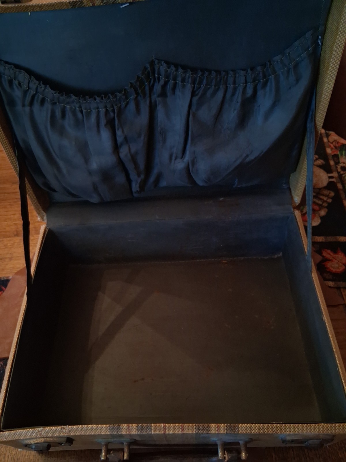 Vintage Travel Train Trunk Suitcase Tweed Striped
