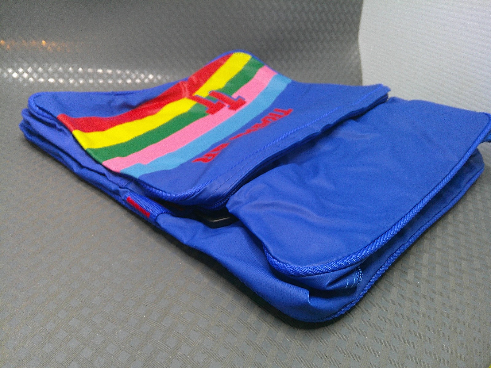 Vintage Trafalgar TT Soft Travel Bag Passport Wallet Strap Zippers Blue Rainbow