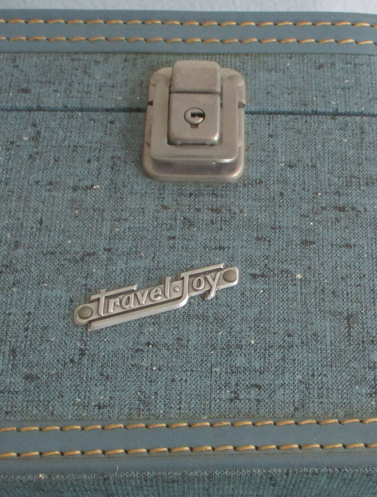 Vintage Travel Joy Suitcase Luggage Blue with Key & Protective Sleeve 23″ X 14″