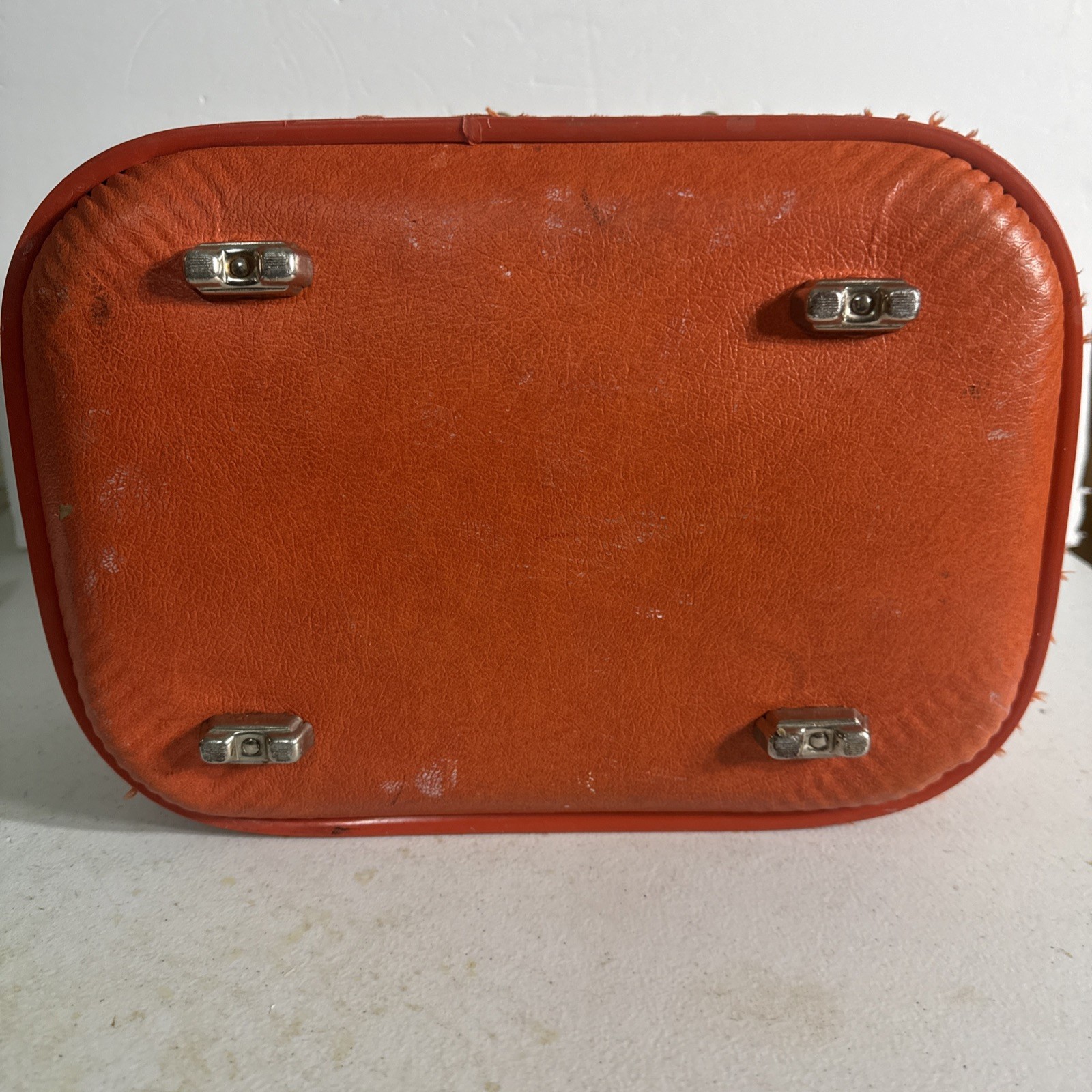 Vtg Orange Travel Luggage 13″ Long, 8″ Tall, 9″ Wide W/ Handle And Metal Feet