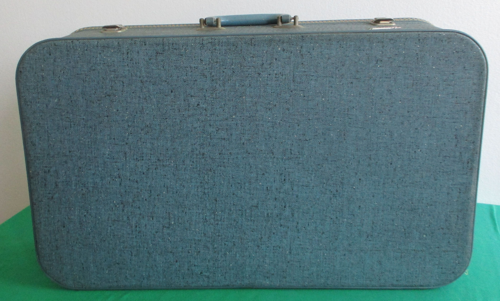 Vintage Travel Joy Suitcase Luggage Blue with Key & Protective Sleeve 23″ X 14″