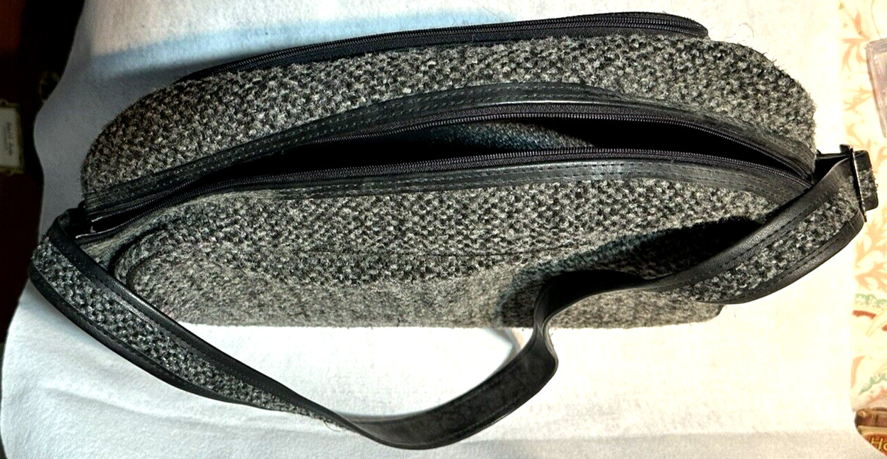 Vintage PIERRE CARDIN Luggage Bag / Sachel w Shoulder Strap Tweed Black / Gray