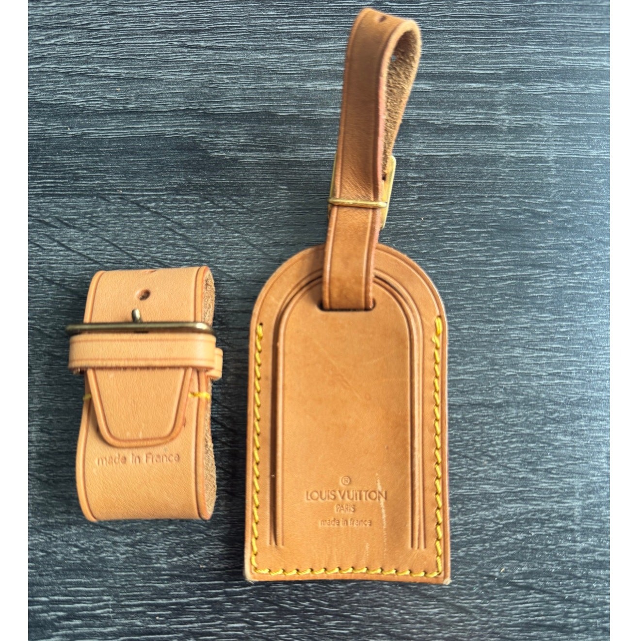 Authentic Louis Vuitton Vachetta Leather Name Luggage Tag And Poignet Set SN306