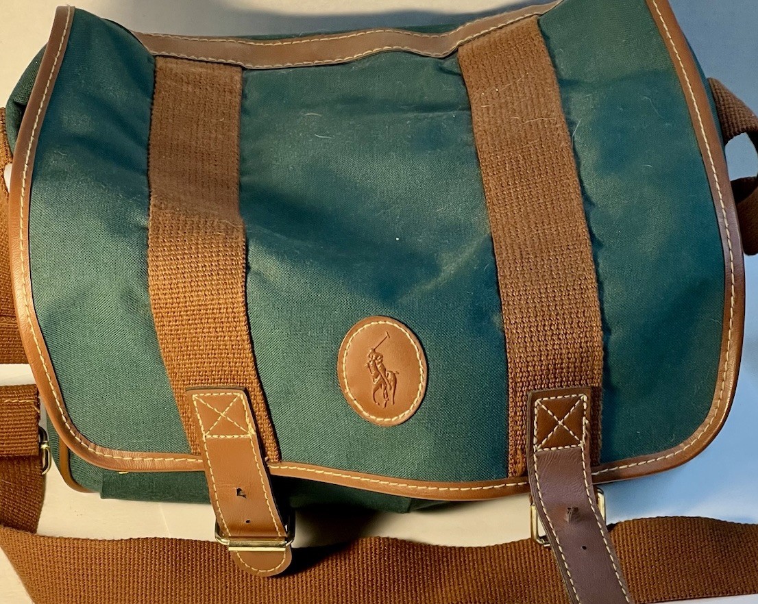 RALPH LAUREN POLO Lightweight GREEN Canvas Insulated Shoulder Tote Carry On Bag!