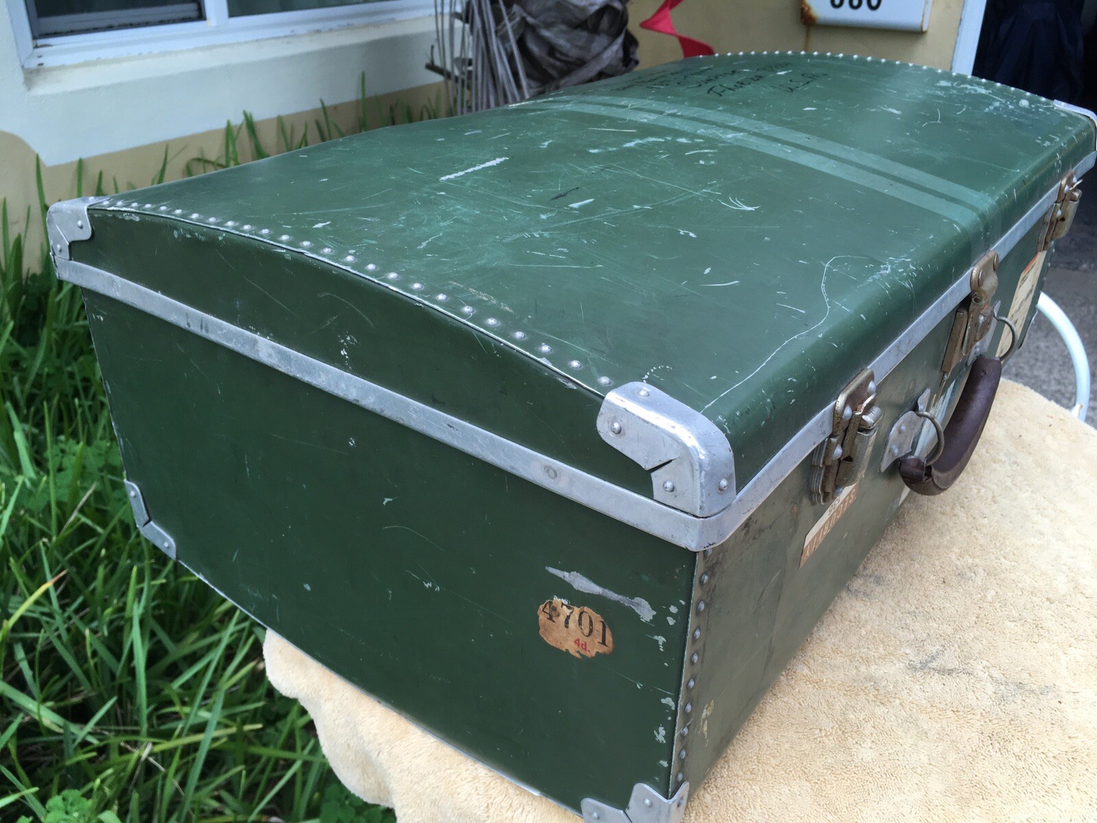 Vintage Mid 1900’s Green Line Large Aluminum Suitcase Top of the line.