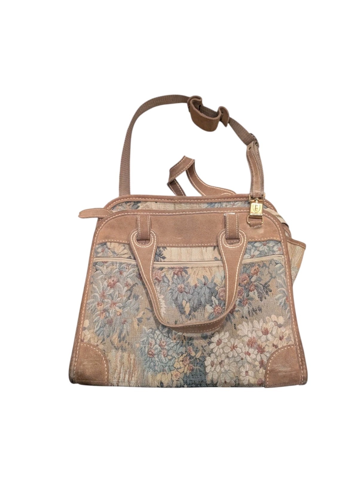 Vintage French Luggage Co Paradise Tapestry Suede Carry On Travel Bag Combo Lock