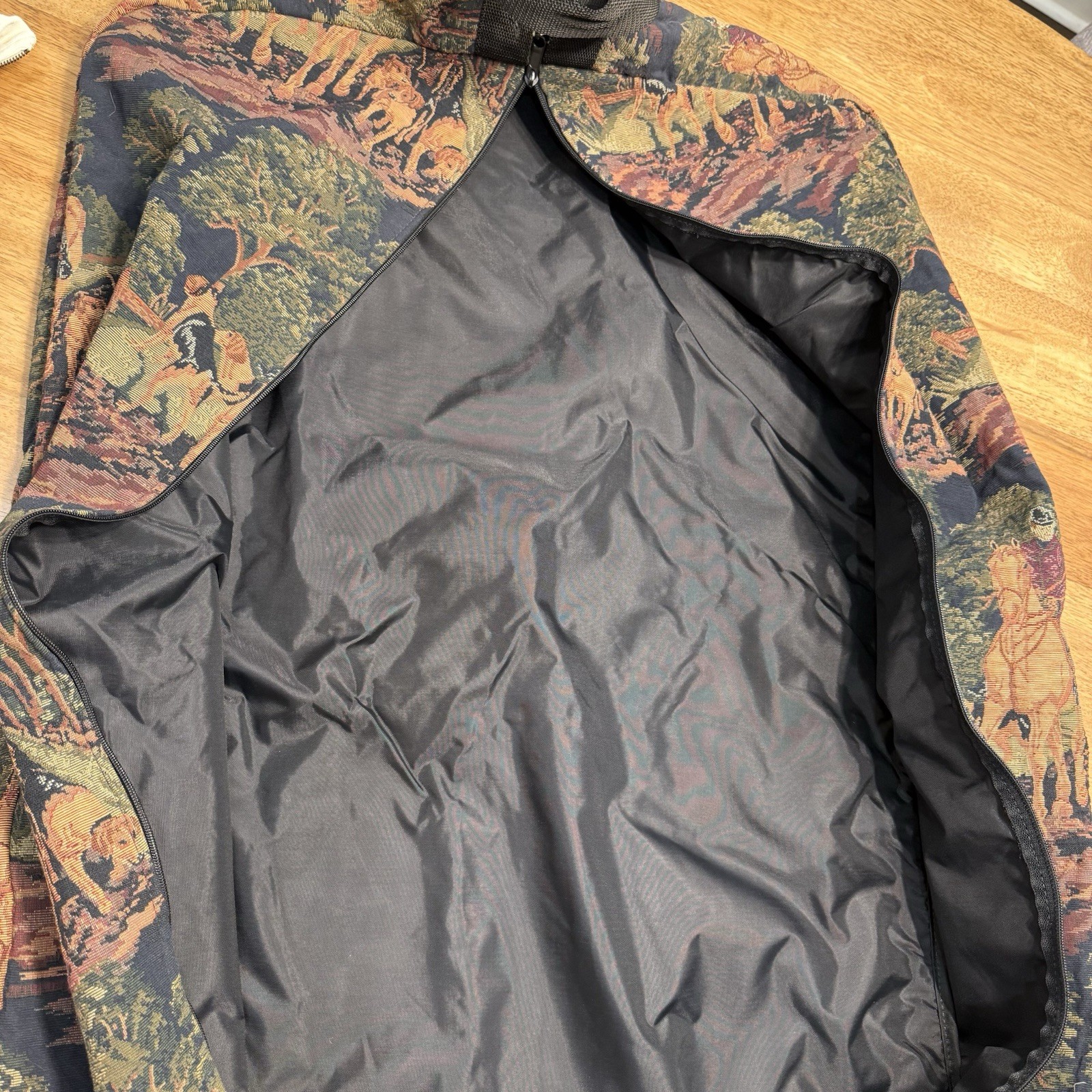 Vintage Equestrian Fox Hunt Tapestry Garment Bag Luggage Travel Dog Horse