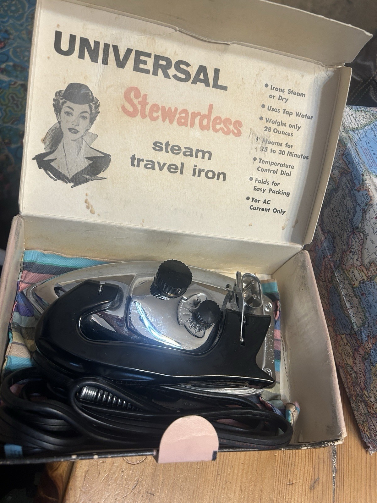 Samsonite Vintage Leather Brown Luggage Set w/ Stewardess Steam Travel Iron