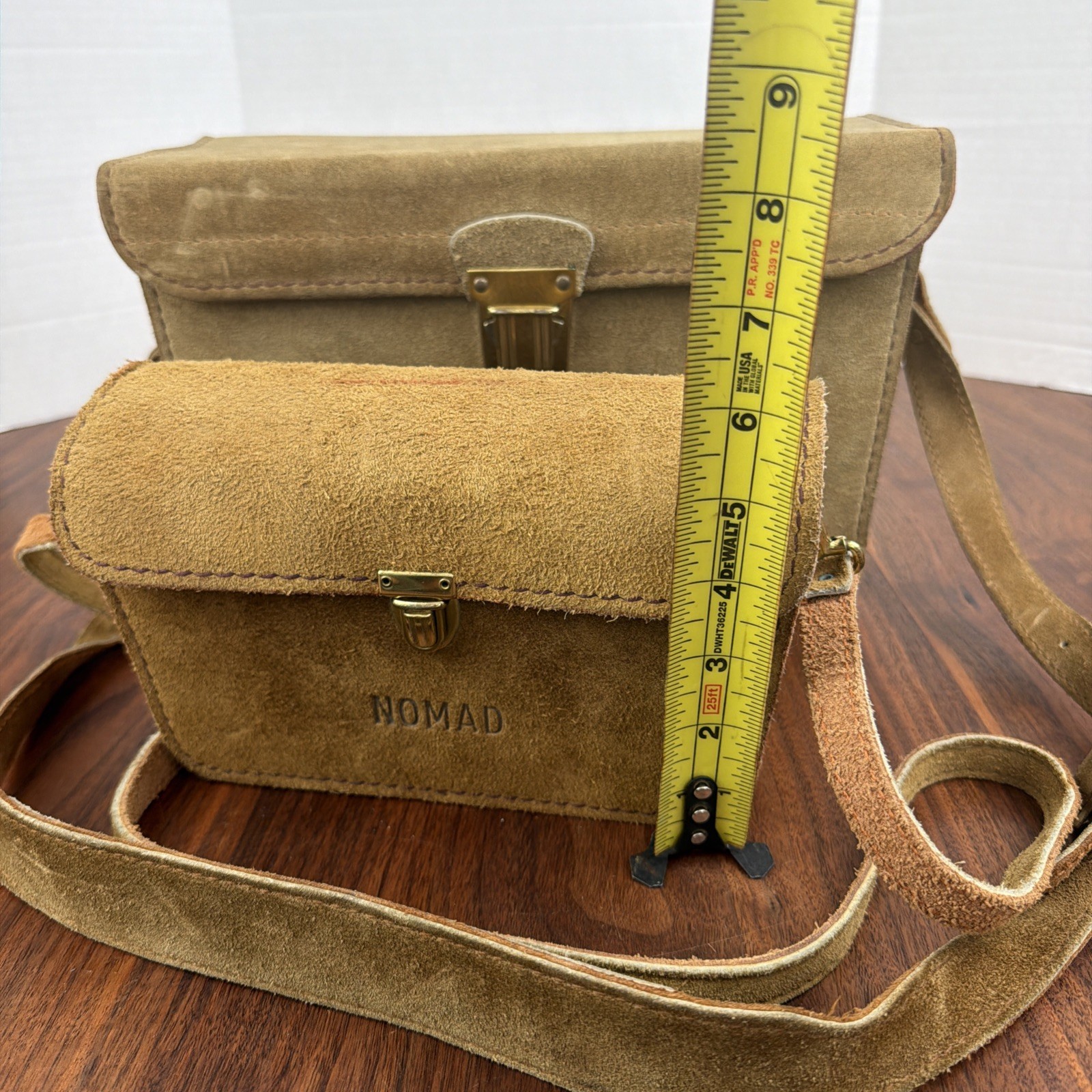 VTG 60s NOMAD Suede Leather Brown Luggage Train Case Green Velvet Lining 2 in 1