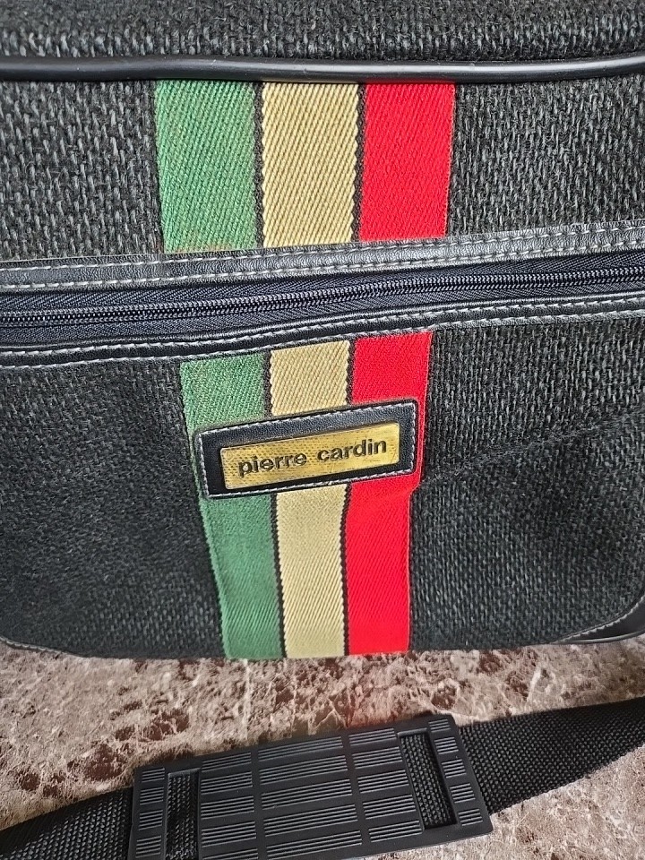 VINTAGE PIERRE CARDIN Black Tweed Travel Overnight Carry On Weekend Bag Mint