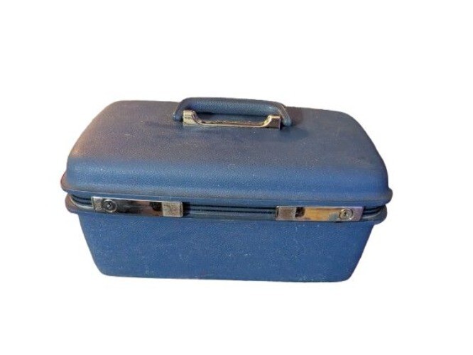 Samsonite Blue Train Case With Mirror Tray and Key Vintage