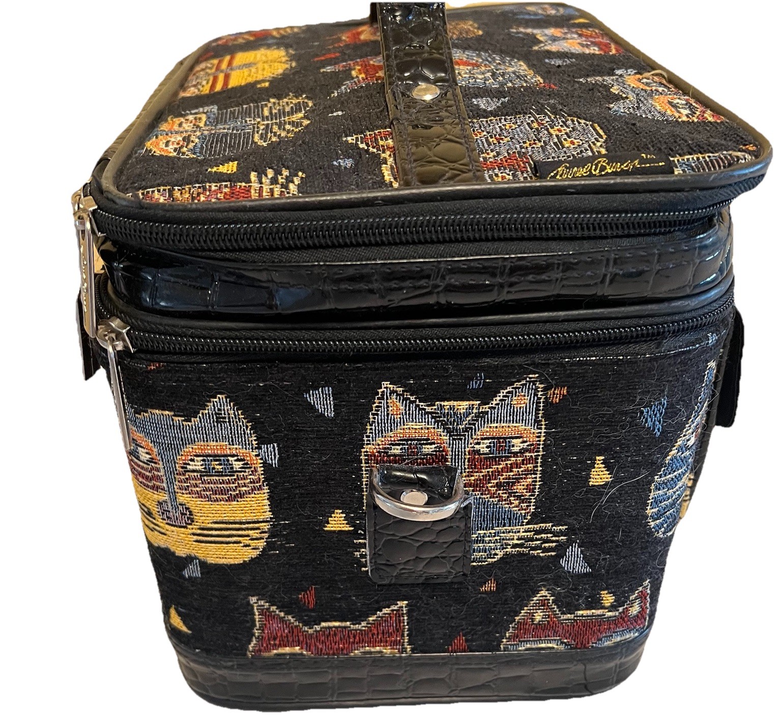 Laurel Burch Vtg World Travel Cat Train Case Adjustable Strap Cosmetics 90s Y2K