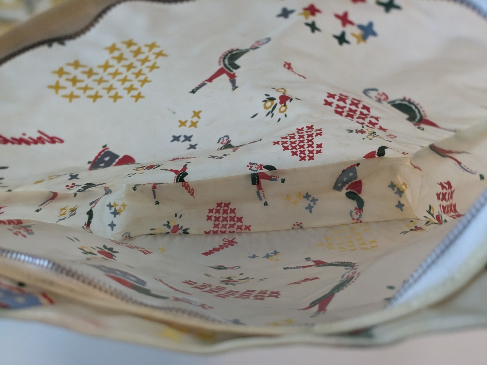 Vtg 50’s Zippered Storage Travel Bag Heavy Plastic 12″ Square Retro MCM Print