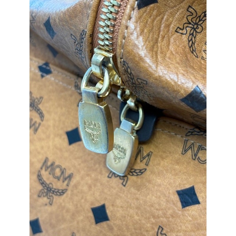 Vintage MCM Monogram Visetos Duffle Trolley Travel Bag Leather Cognac Orange