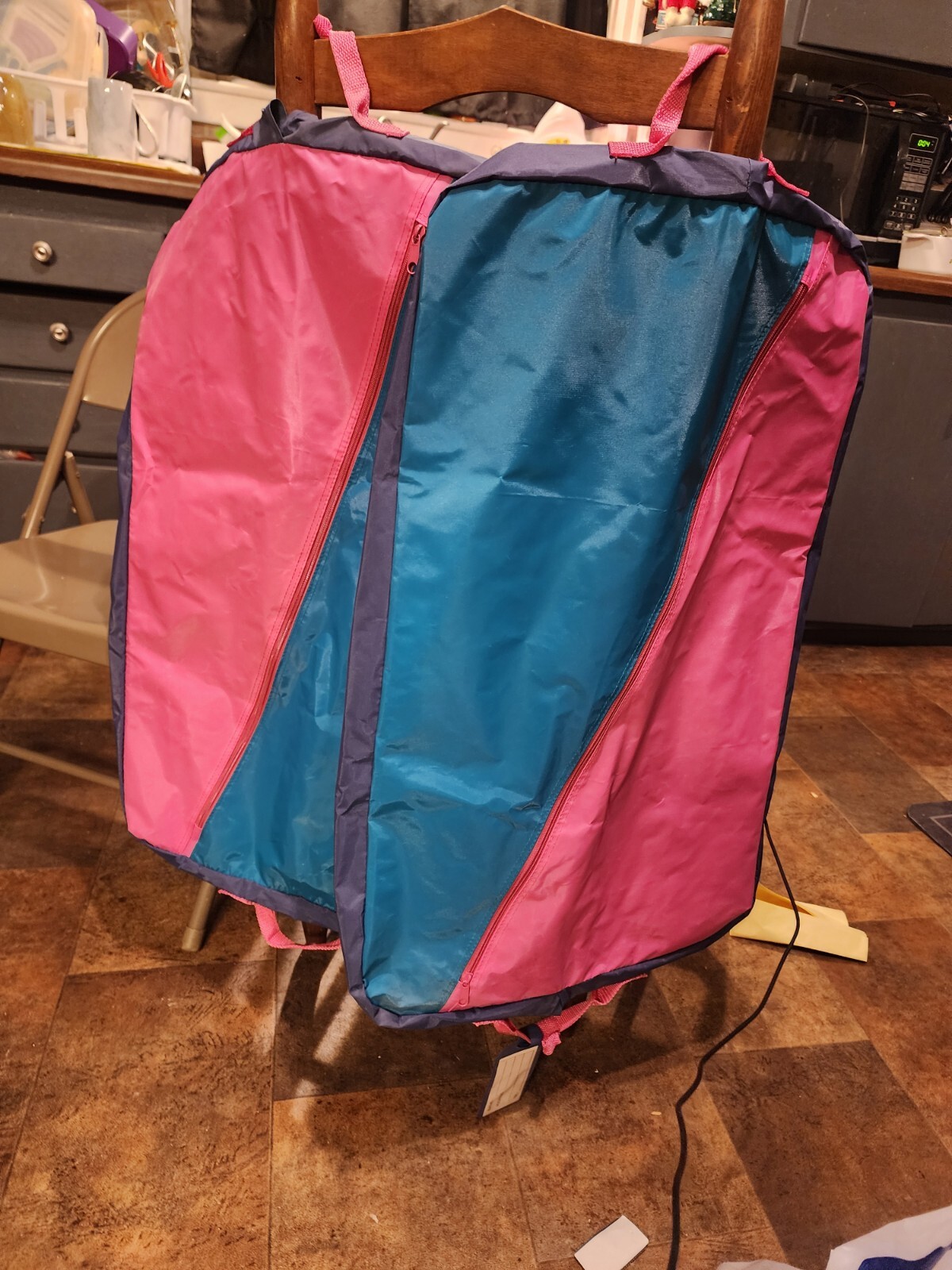 2 Vintage 1980’s Pink Color Block Hanging Roll Up Garment Bags. Stranger Things