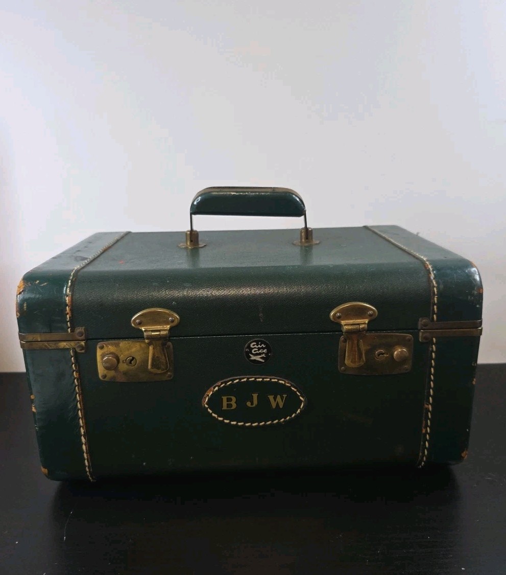 Vintage Air Ace Travel Case Small Green Suitcase Luggage Initials BJW