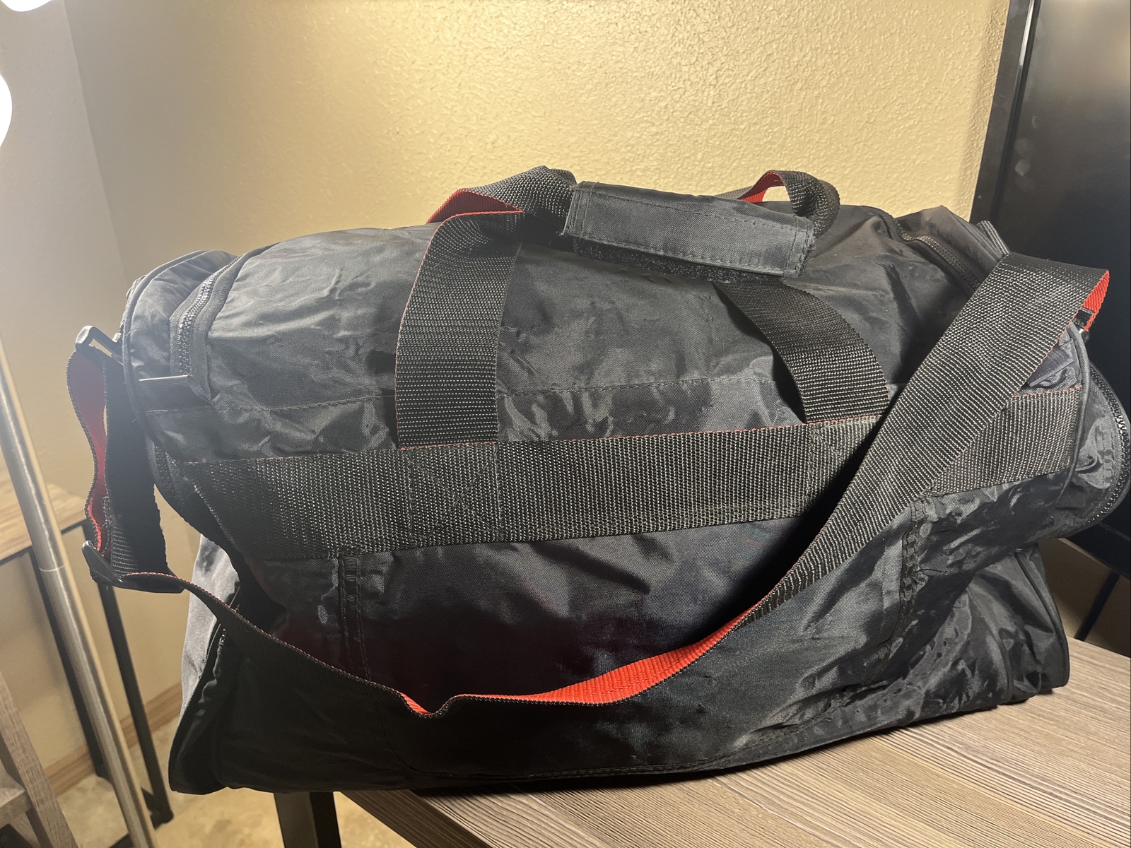 Vintage 80’s Sasson Black & Red Duffle Bag With 3 Separate Zippered Pockets