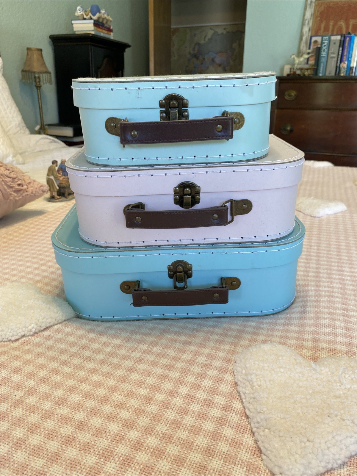 Jewelkeeper Paperboard Suitcases – Set of 3 Decorative Vintage Storage Boxes