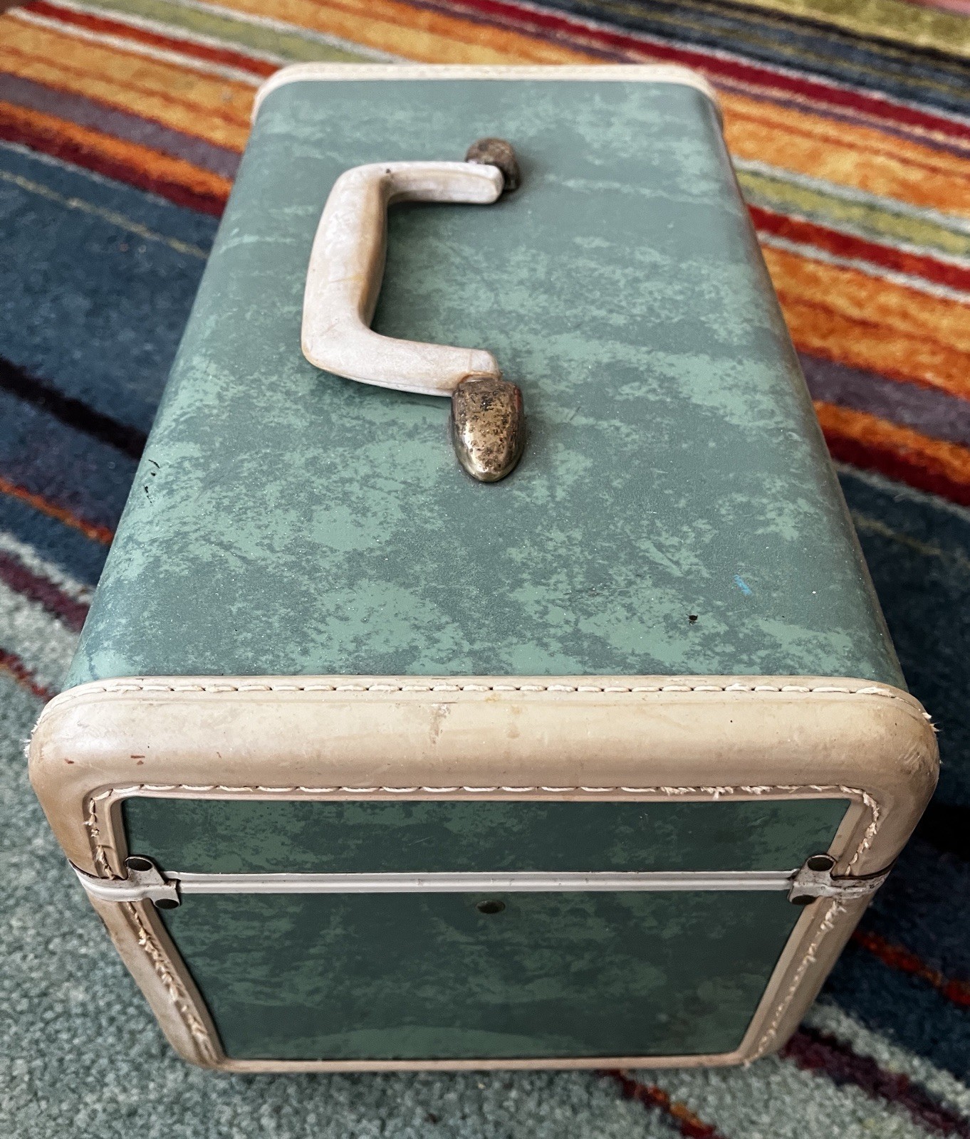 Vtg Samsonite Luggage Cosmetic Train Carry Case #5112 Marbled Green Ivory Trim